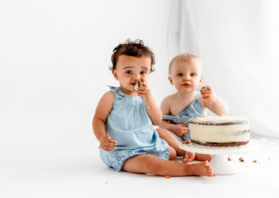 Cake Smash photographer Barnsley, twins enjoying cake