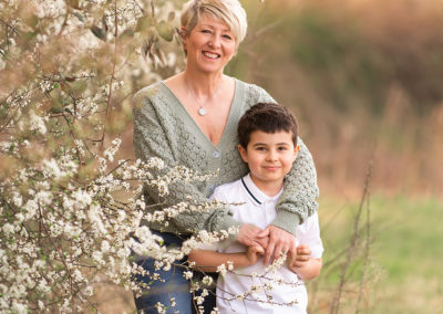 Mum and son in blossom with Barnsley family photographer