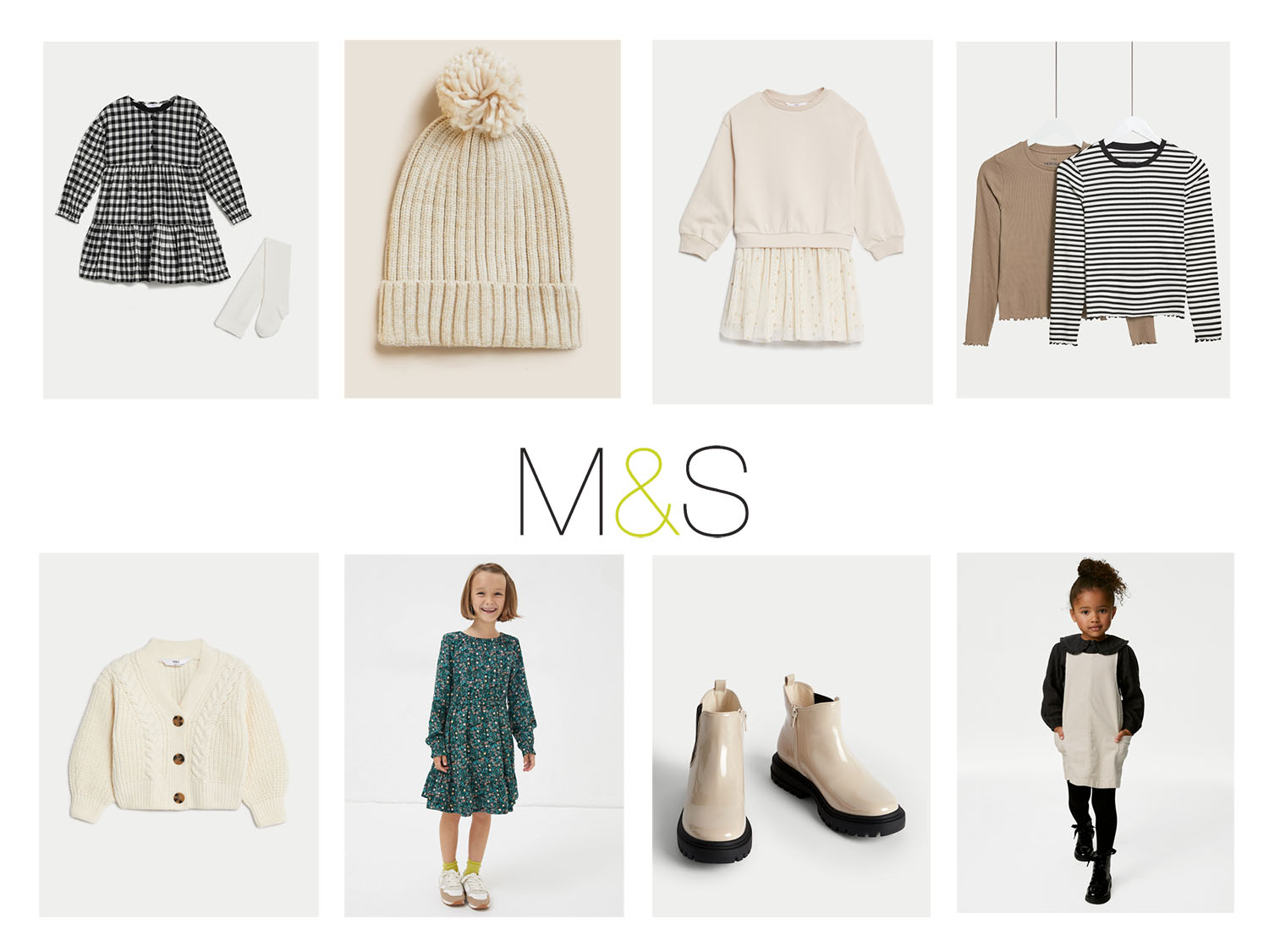 girls marks and Spencers clothing collage for autumn wardrobe - what to wear to your photoshoot 